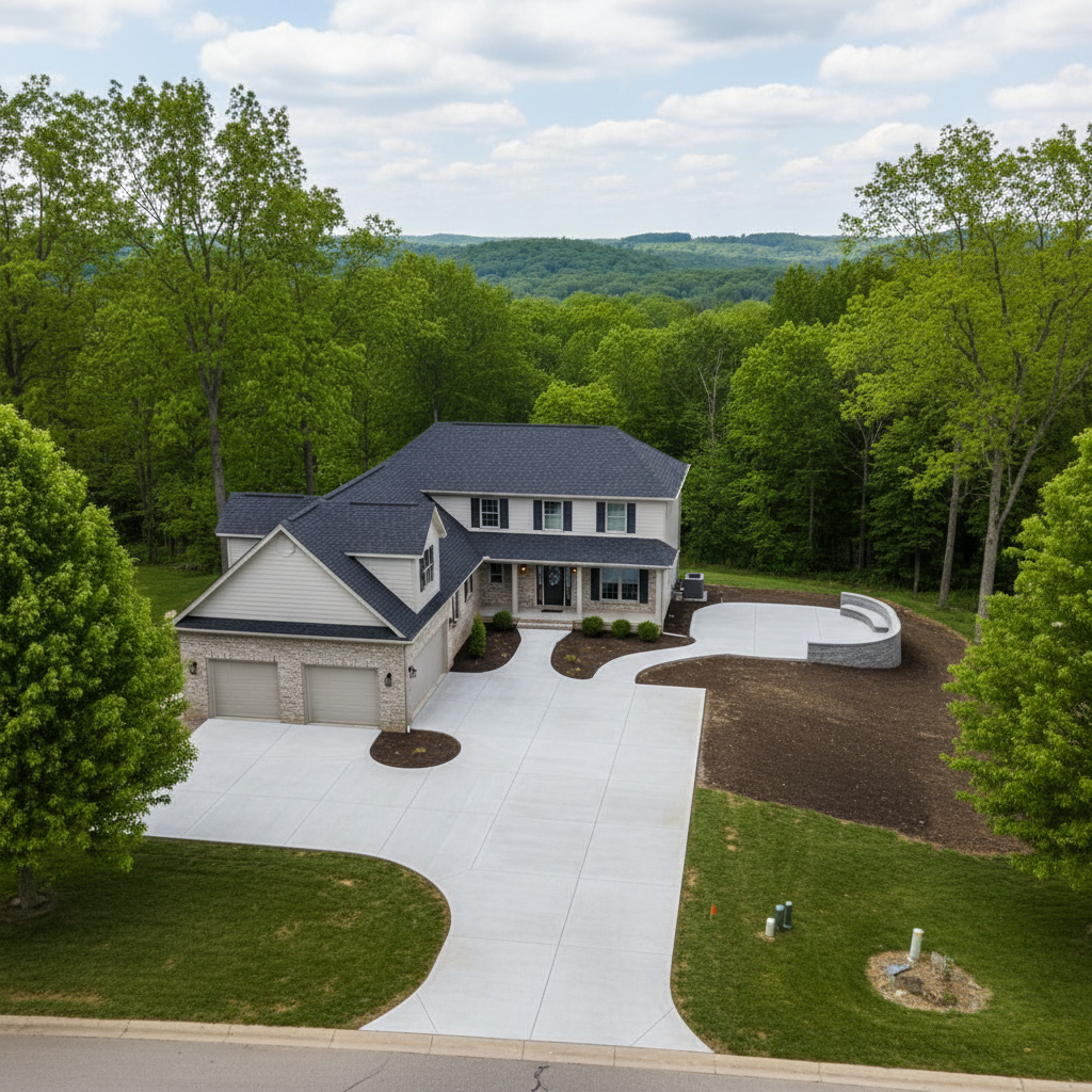 Completed concrete flatwork work at a residential property in Aurora, MO