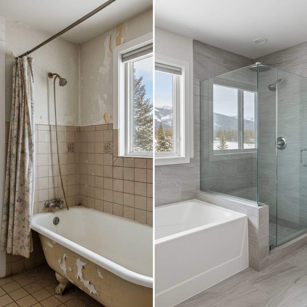 Completed bathtub and shower installation work at a residential property in Bozeman, MT