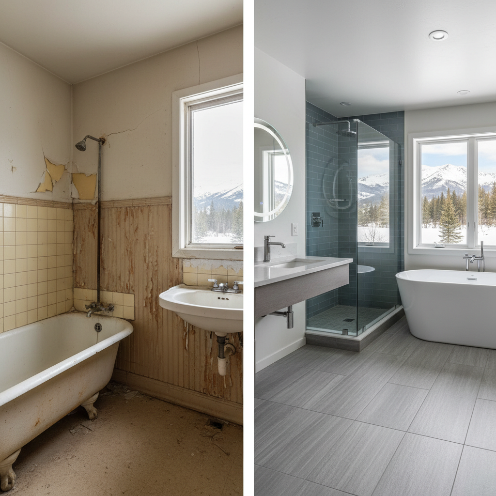 Completed bathtub and shower installation work at a residential property in Big Sky, MT