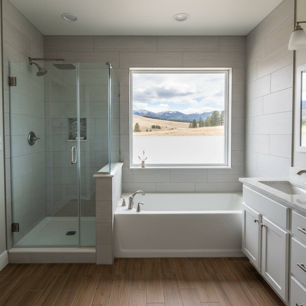 Completed bathtub and shower installation work at a residential property in Bozeman, MT