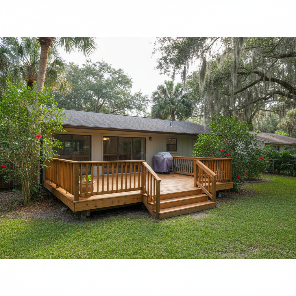 Completed wooden decks work at a residential property in Cross City, FL