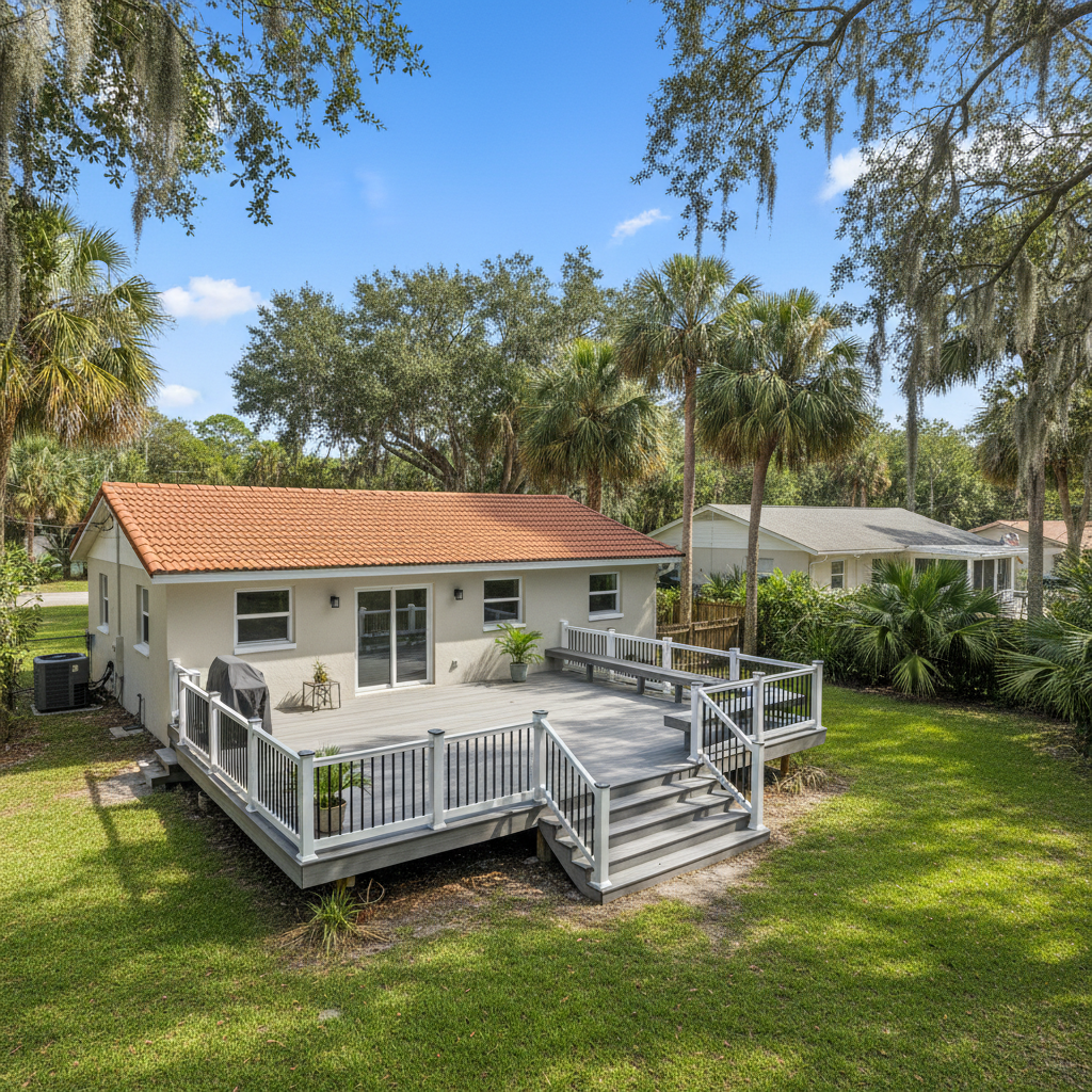 Completed composite decks work at a residential property in Cross City, FL