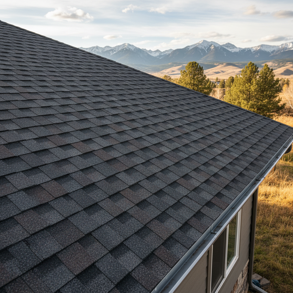 Completed asphalt shingle roofing work at a residential property in Bozeman, MT
