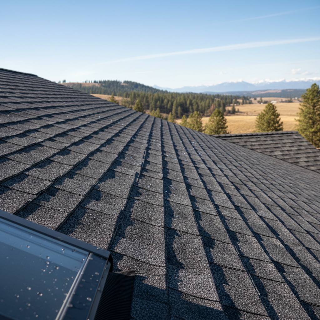 Completed asphalt shingle roofing work at a residential property in Polson, MT