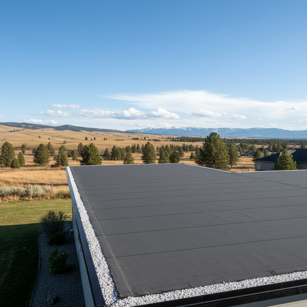 Completed flat roofing work at a residential property in Polson, MT