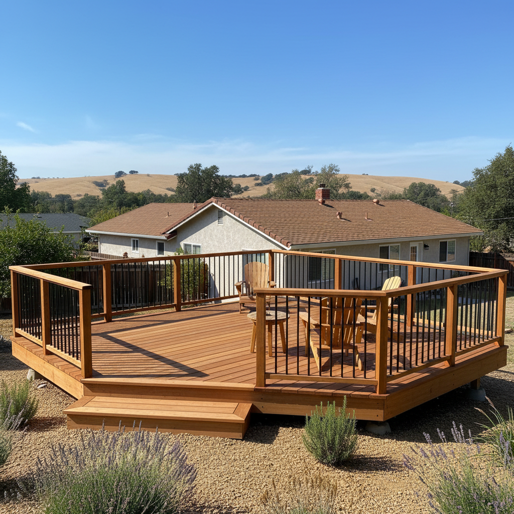 Completed deck construction work at a residential property in Clovis, CA