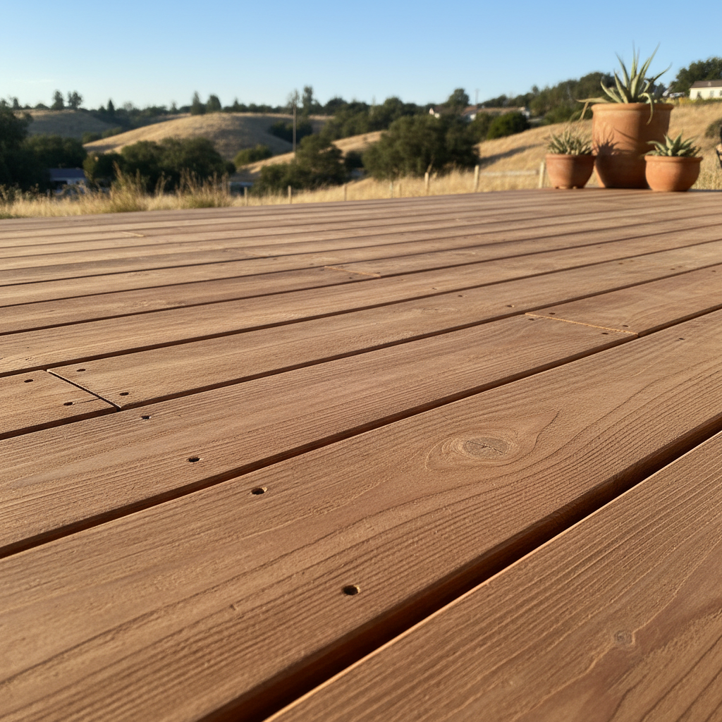 Completed deck construction work at a residential property in Fresno, CA