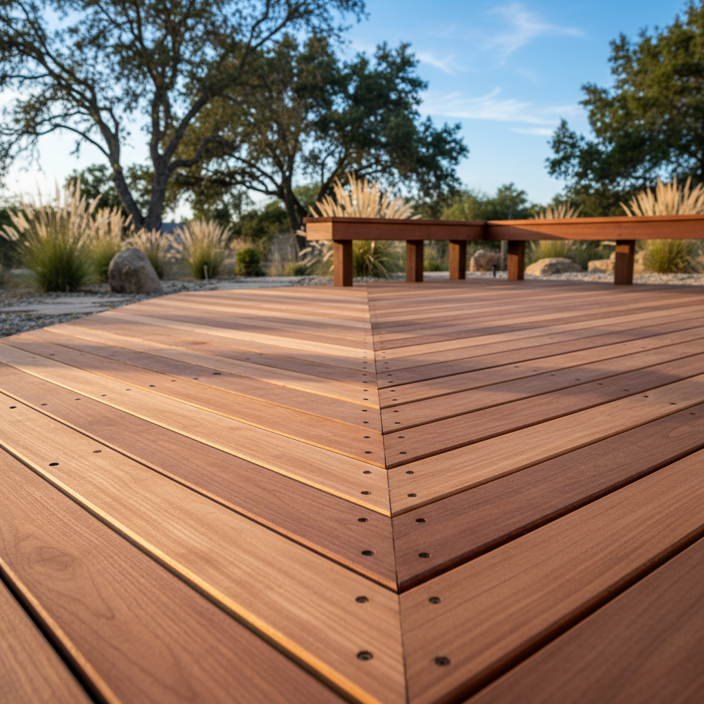 Completed wooden decks work at a residential property in Fresno, CA