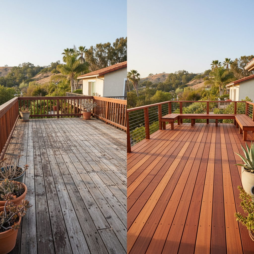 Completed wooden decks work at a residential property in Encinitas, CA