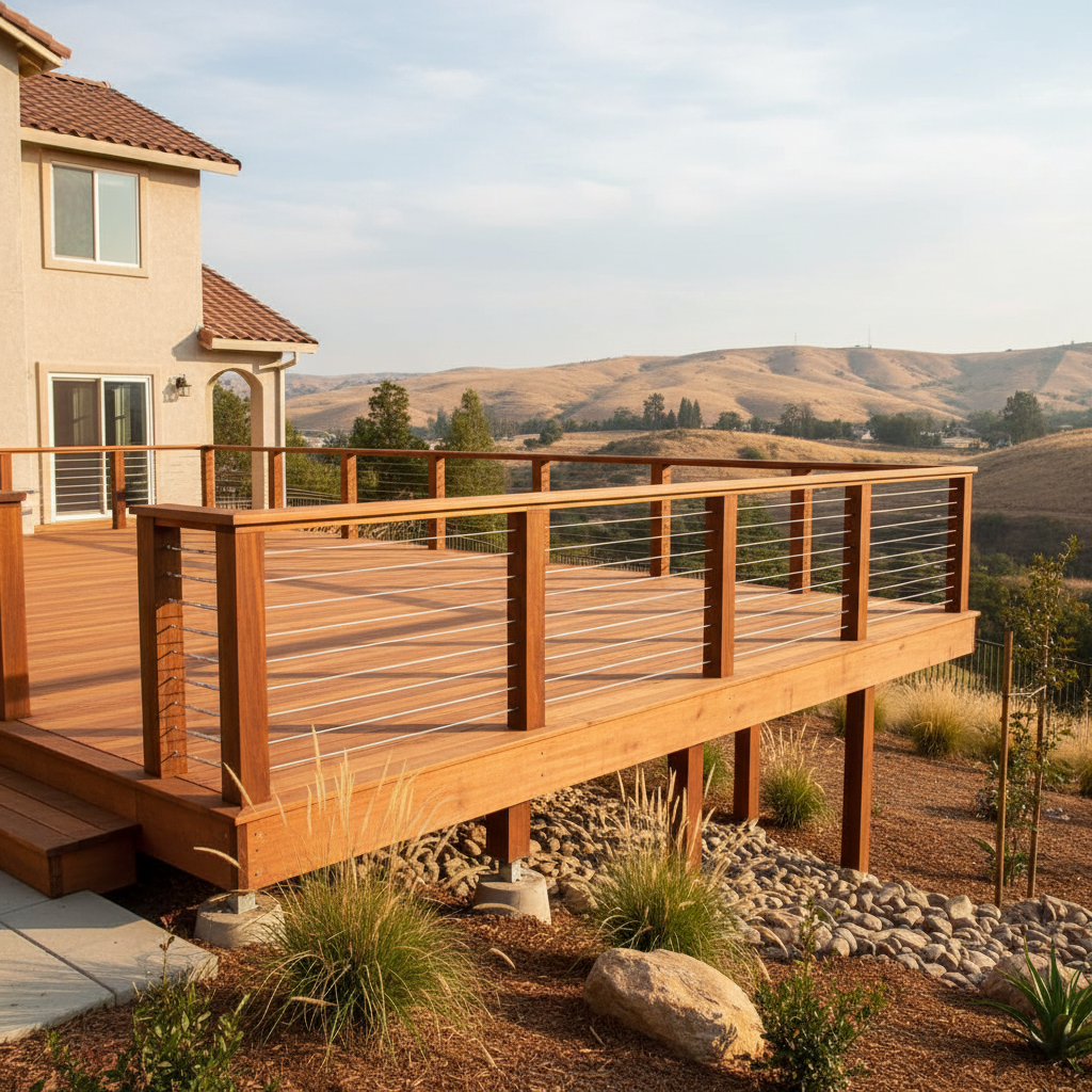 Completed deck railing installation work at a residential property in Fresno, CA