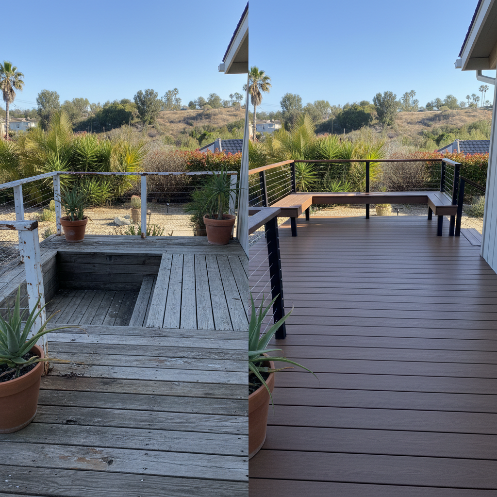 Completed composite decks work at a residential property in Encinitas, CA