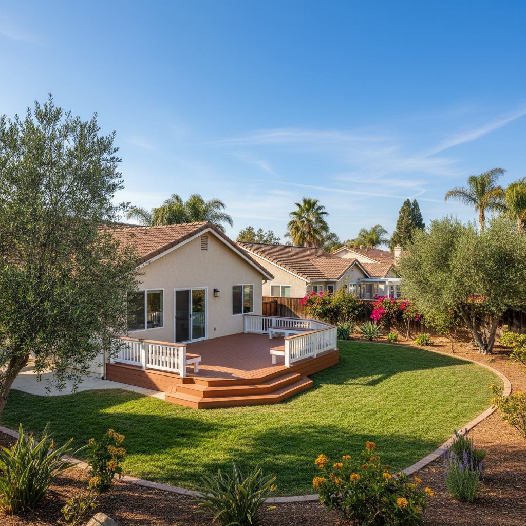 Completed composite decks work at a residential property in Garden Grove, CA