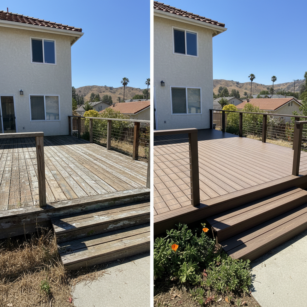 Completed composite decks work at a residential property in Hawthorne, CA