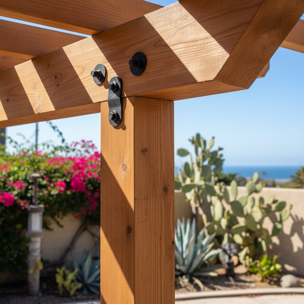 Completed pergola construction work at a residential property in Encinitas, CA