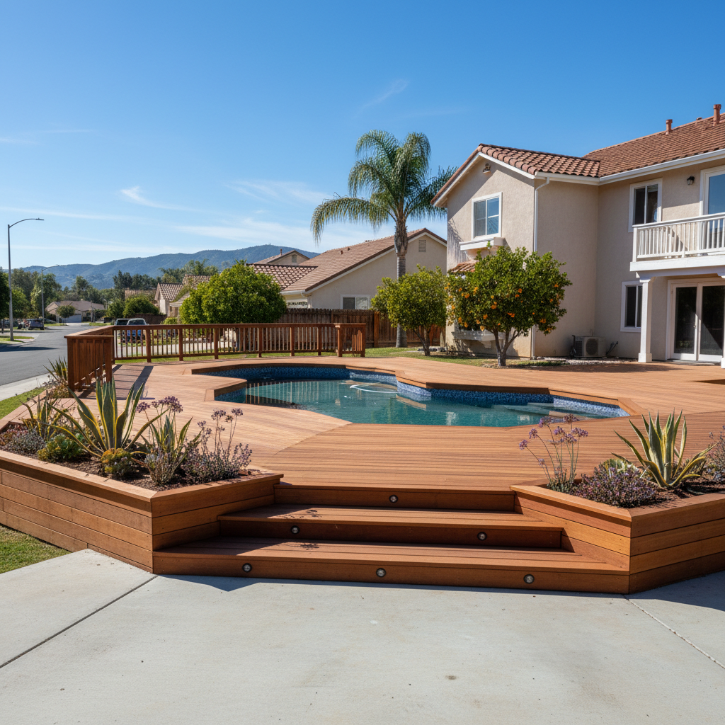 Completed pool decks work at a residential property in Garden Grove, CA