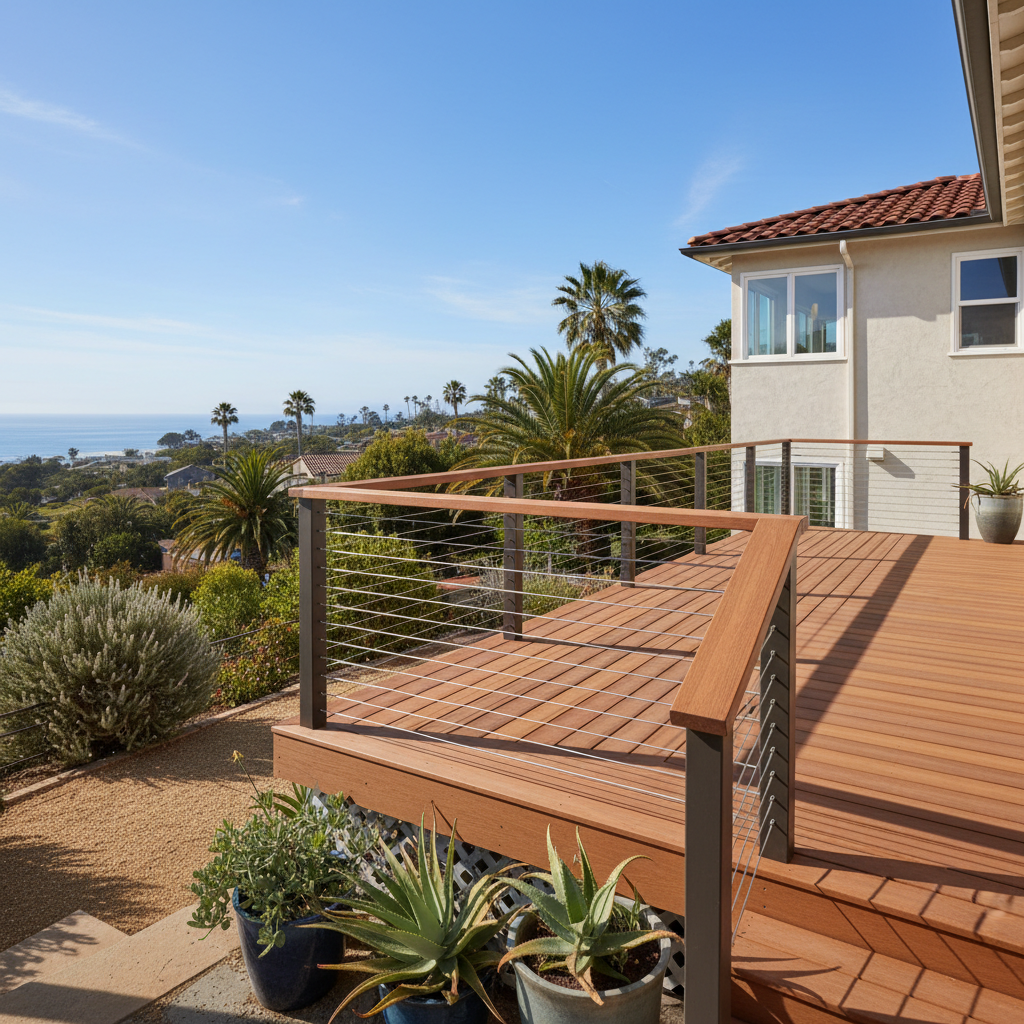 Completed deck railing installation work at a residential property in Encinitas, CA