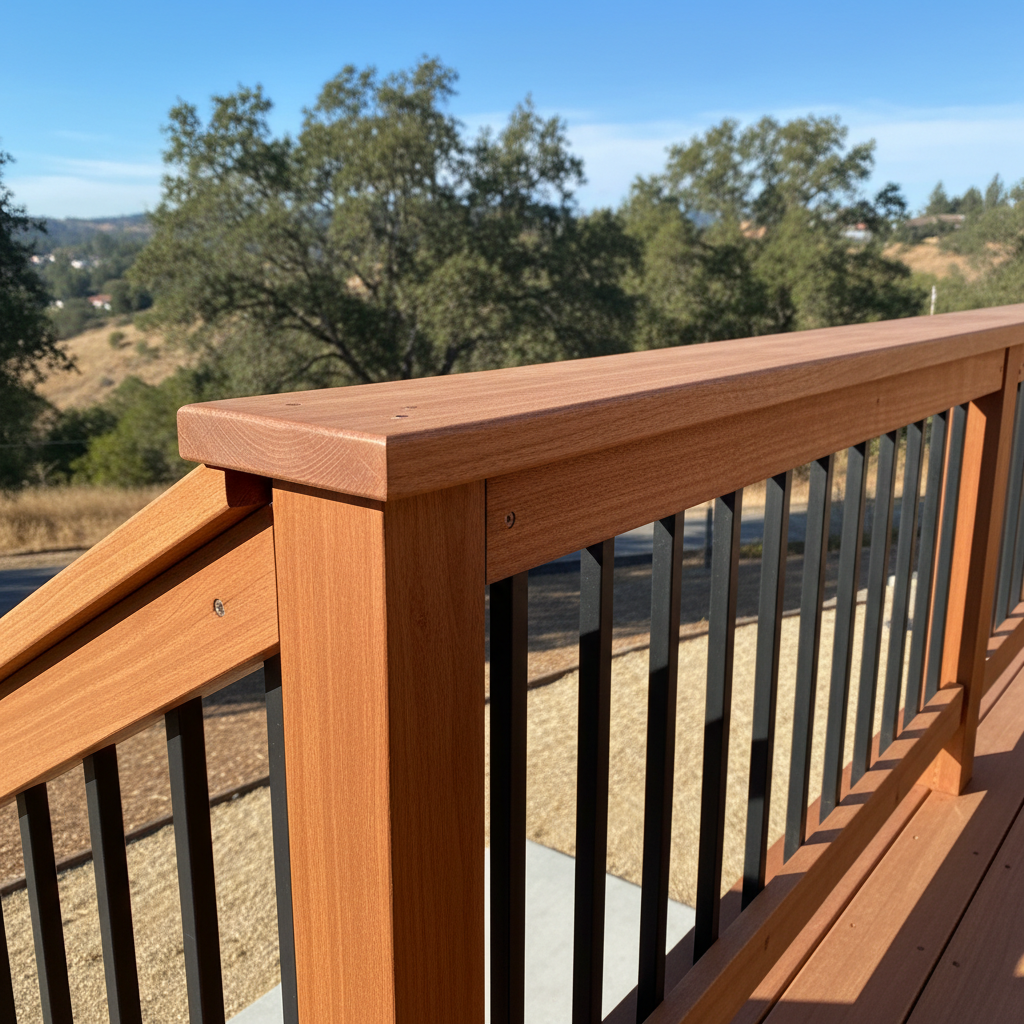 Completed deck railing installation work at a residential property in Fresno, CA