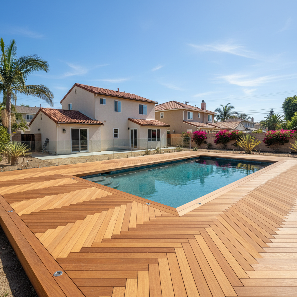 Completed pool decks work at a residential property in Inglewood, CA