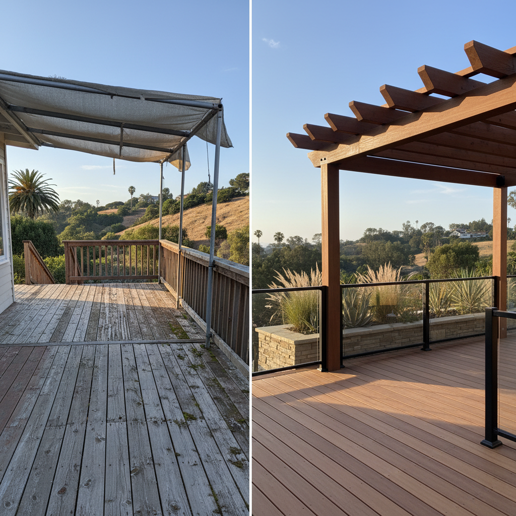 Completed pergola construction work at a residential property in Encinitas, CA