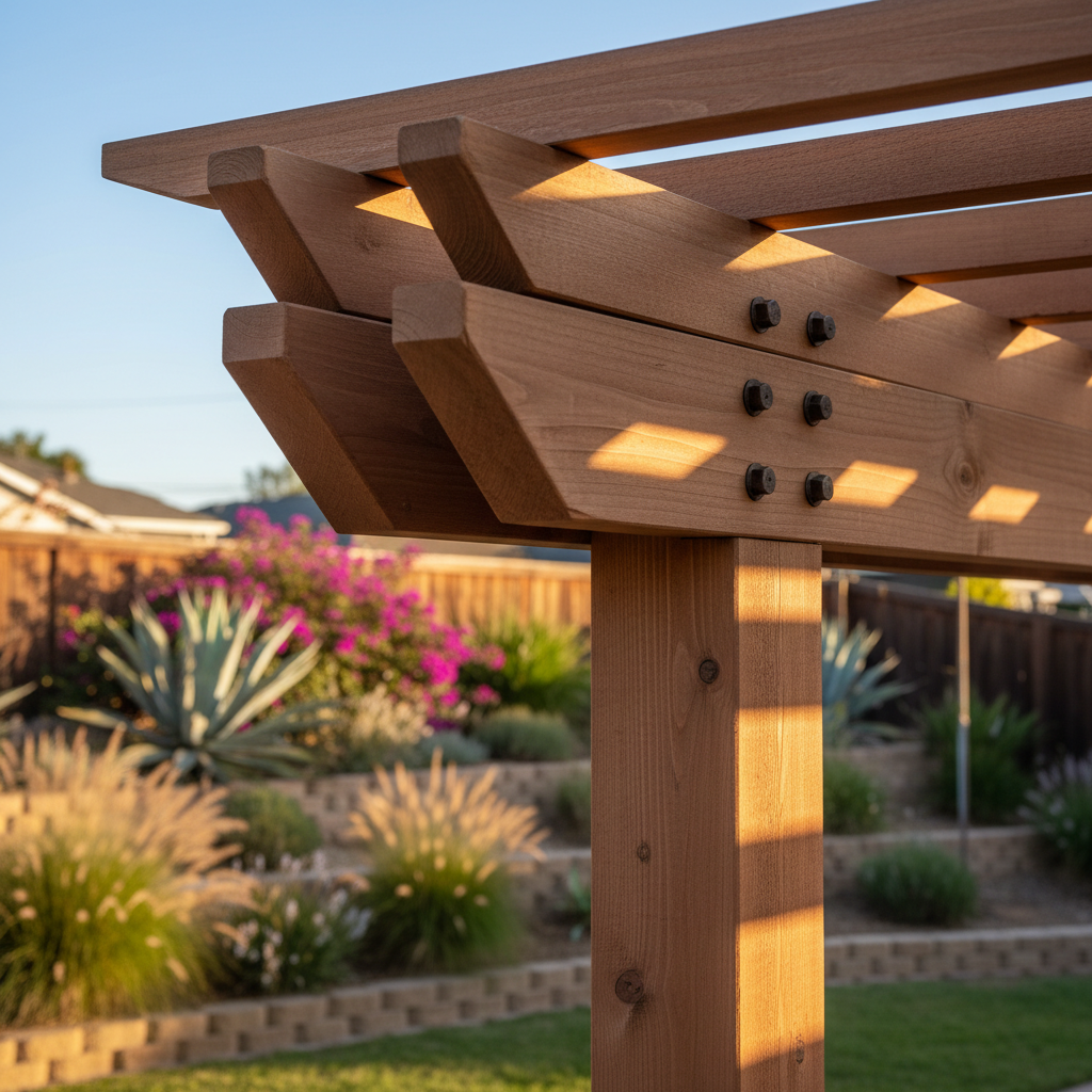 Completed pergola construction work at a residential property in Garden Grove, CA