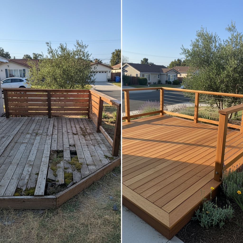 Completed wooden decks work at a residential property in Hawthorne, CA