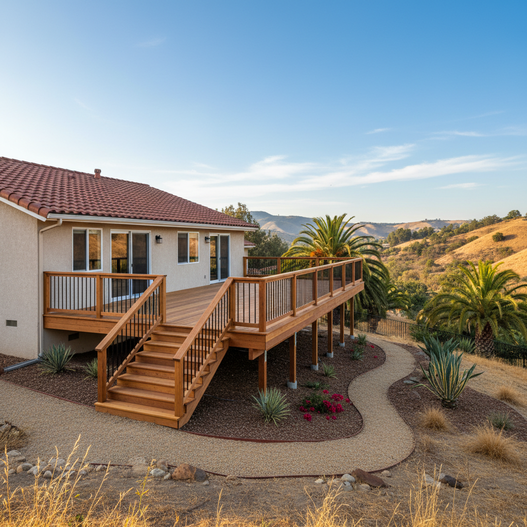 Completed deck construction work at a residential property in Hawthorne, CA