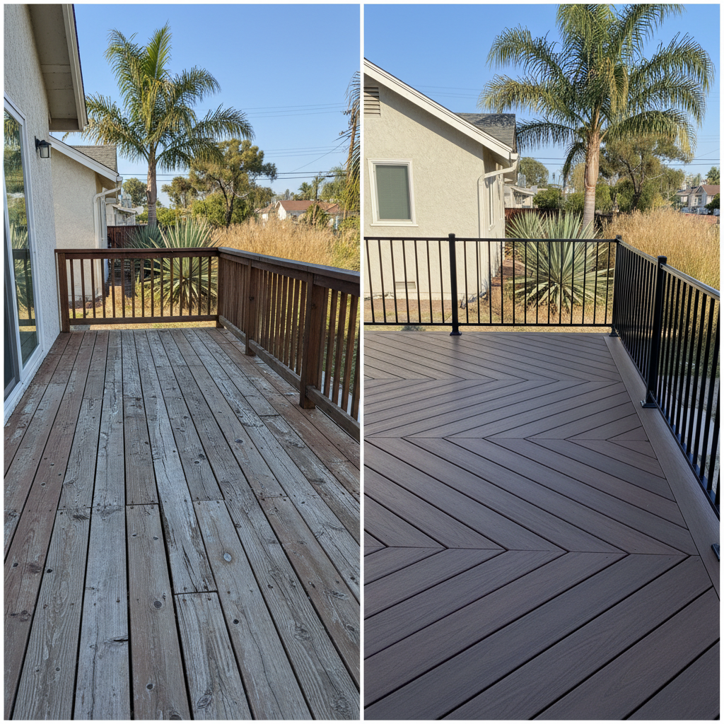 Completed composite decks work at a residential property in Long Beach, CA
