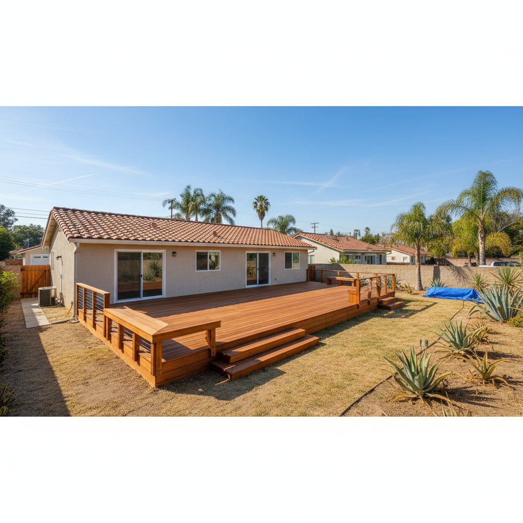 Completed wooden decks work at a residential property in Inglewood, CA