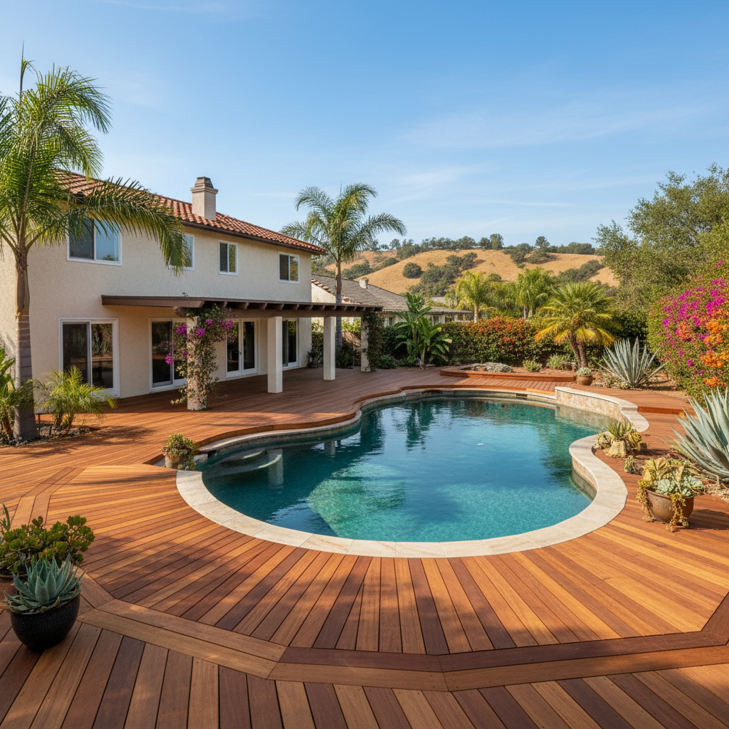 Completed pool decks work at a residential property in Los Angeles, CA