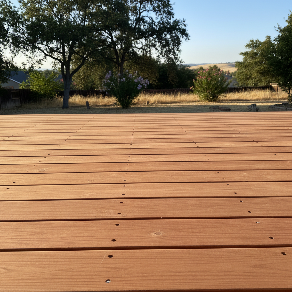 Completed deck construction work at a residential property in Modesto, CA