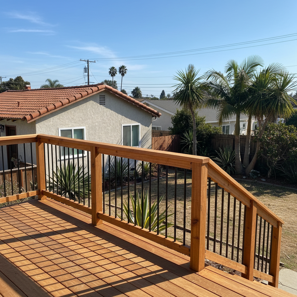 Completed deck railing installation work at a residential property in Long Beach, CA