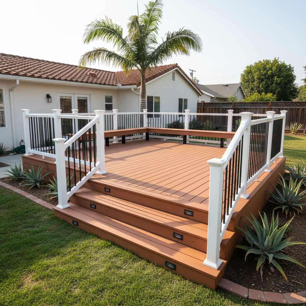 Completed trex decks work at a residential property in Long Beach, CA