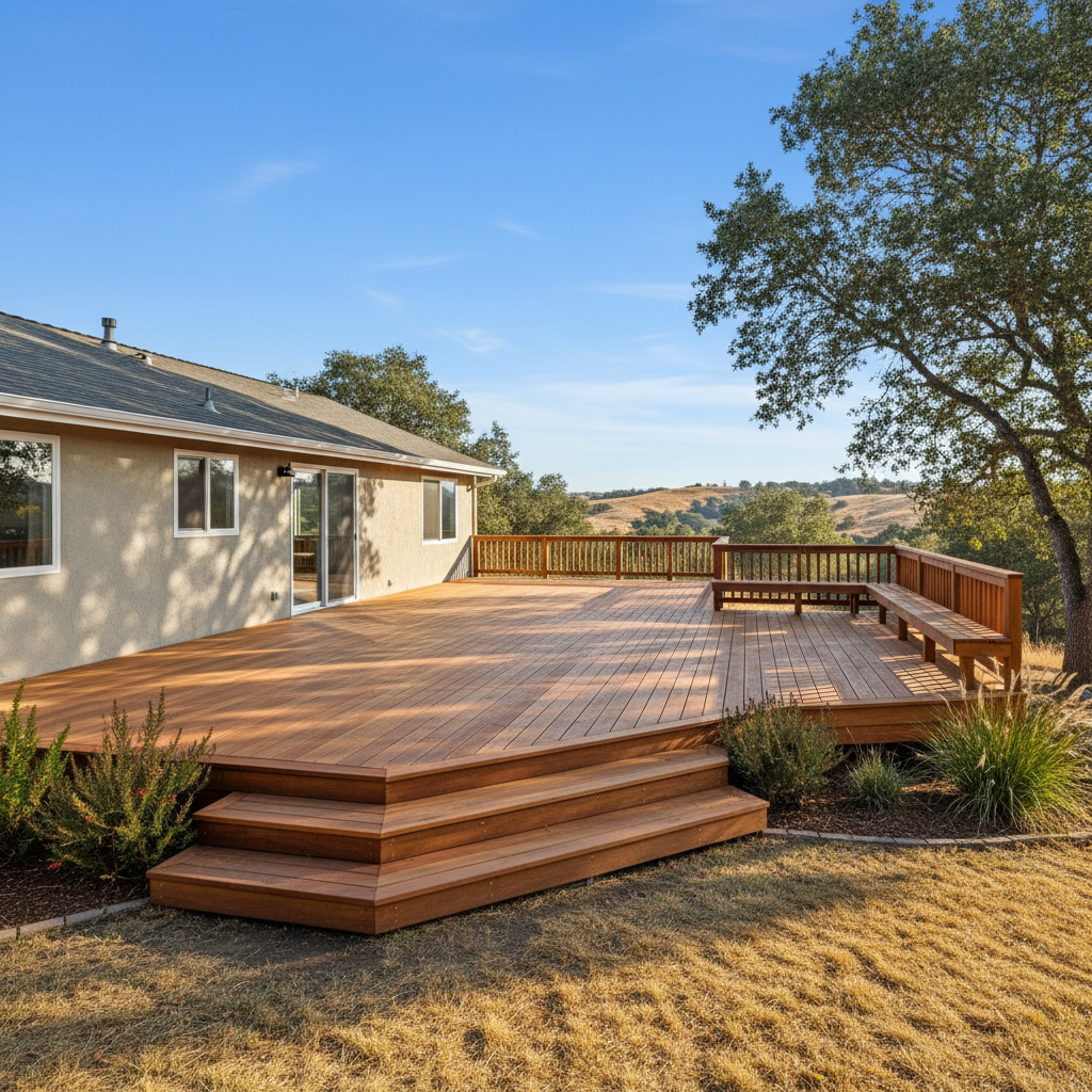Completed wooden decks work at a residential property in Modesto, CA