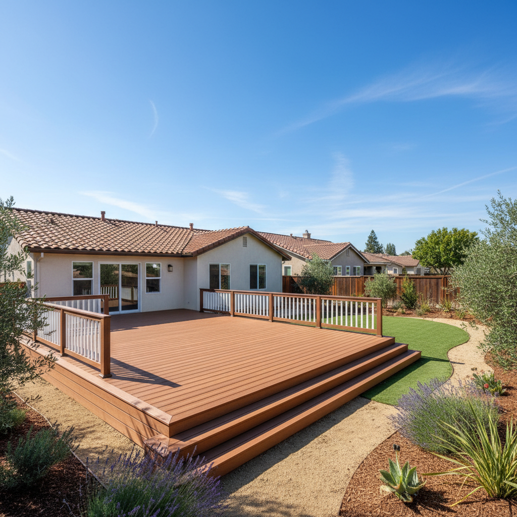 Completed composite decks work at a residential property in Modesto, CA