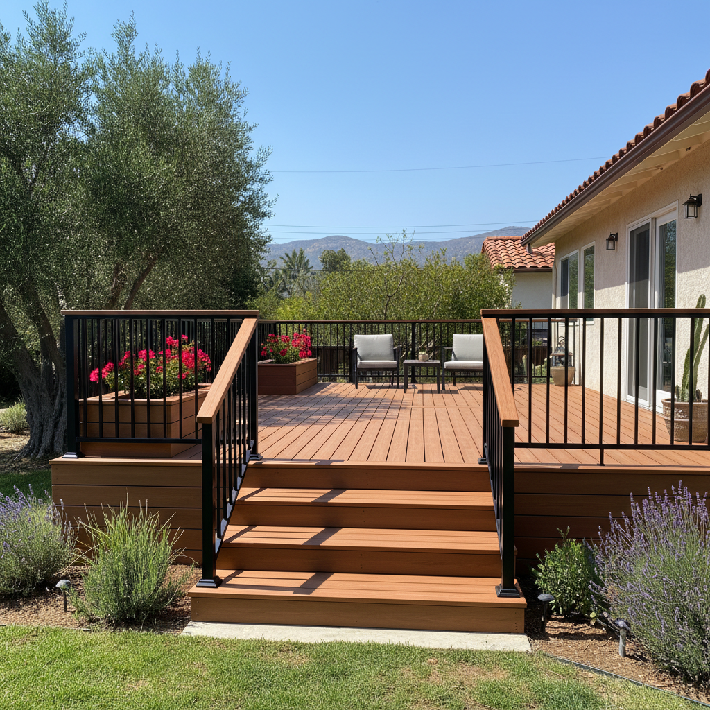 Completed trex decks work at a residential property in Los Angeles, CA