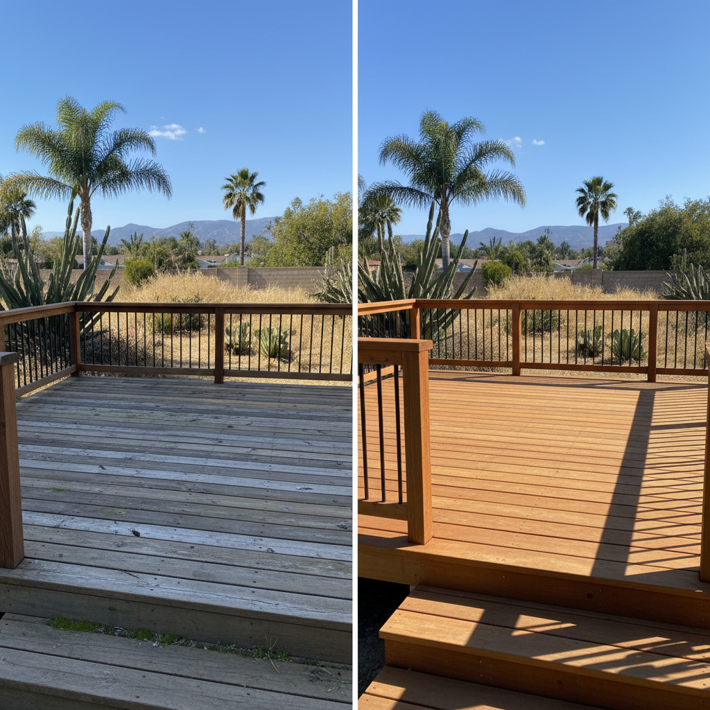Completed deck construction work at a residential property in Pomona, CA