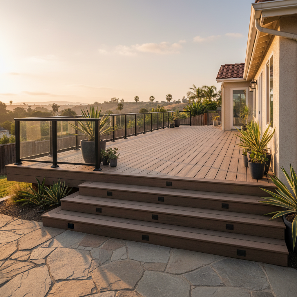 Completed trex decks work at a residential property in Long Beach, CA