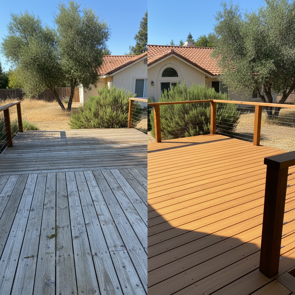 Completed deck construction work at a residential property in Modesto, CA