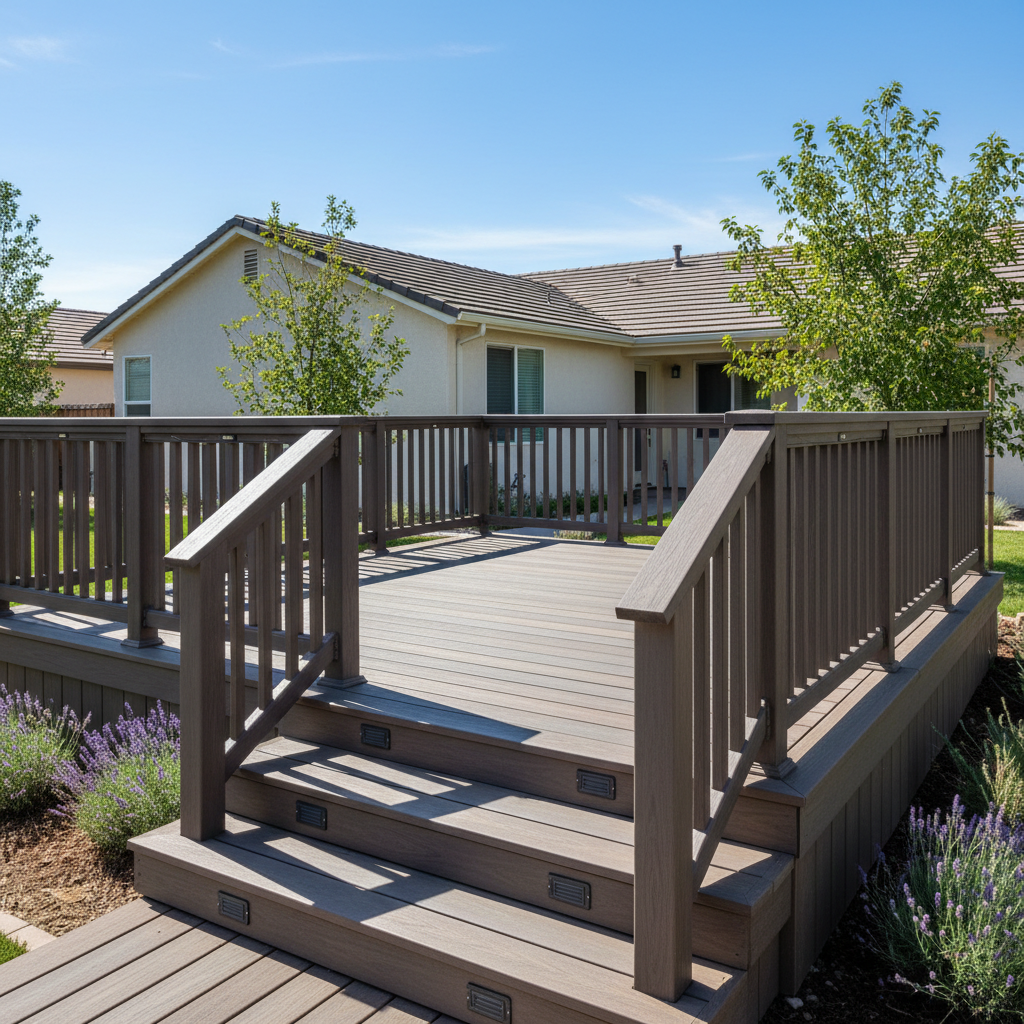 Completed composite decks work at a residential property in Modesto, CA