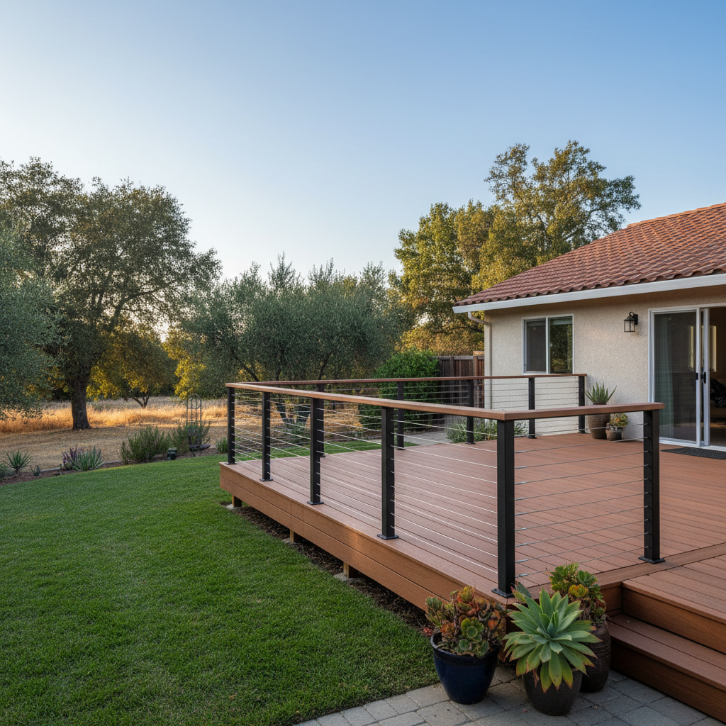 Completed deck railing installation work at a residential property in Modesto, CA