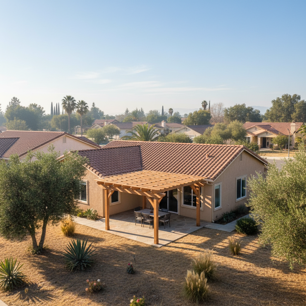 Completed pergola construction work at a residential property in Modesto, CA