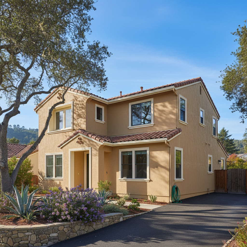 Completed stucco painting work at a residential property in Santa Cruz, CA