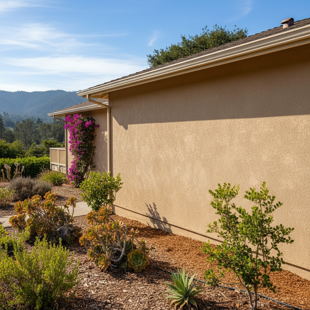 Completed residential stucco work at a residential property in Santa Cruz, CA