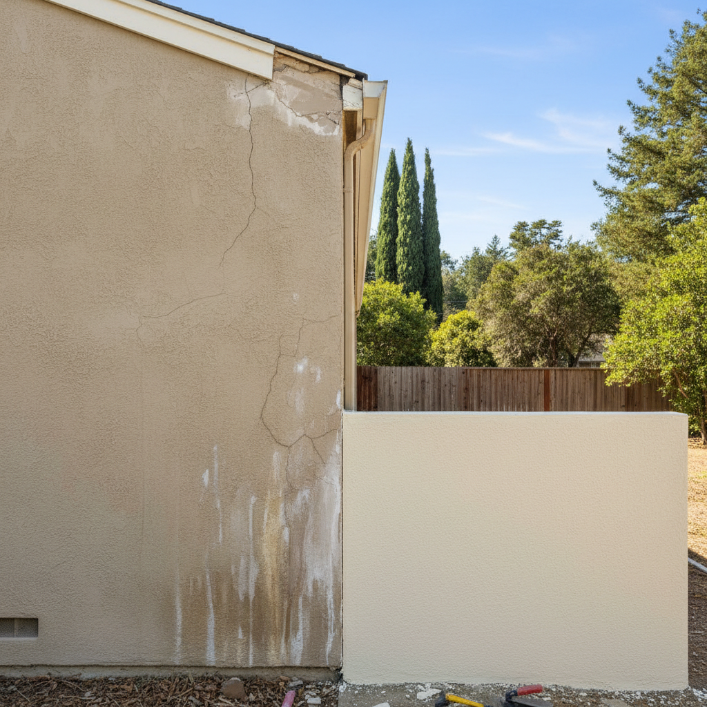 Completed stucco installation work at a residential property in Santa Cruz, CA