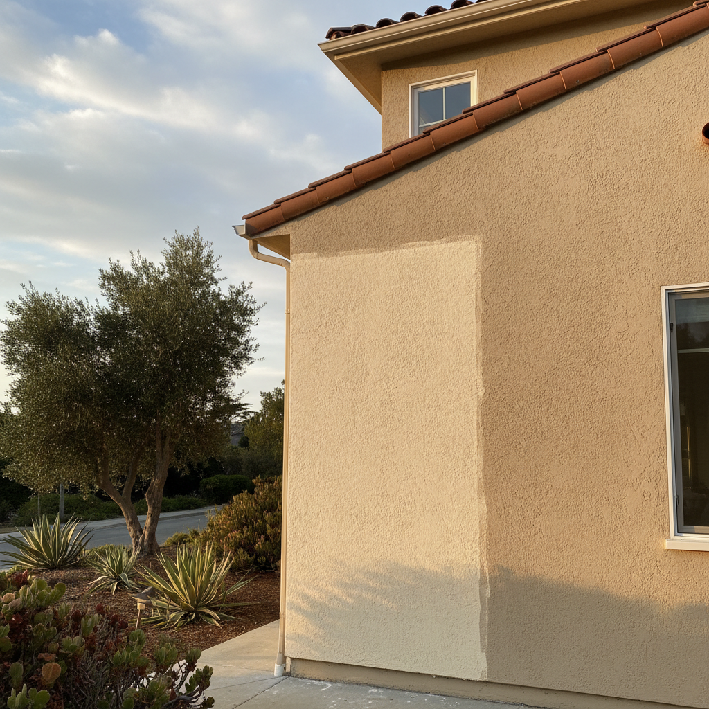 Completed stucco repair work at a residential property in Santa Cruz, CA