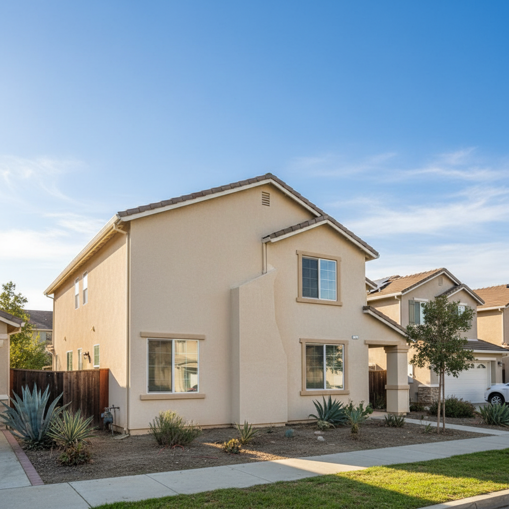 Completed stucco repair work at a residential property in San Leandro, CA