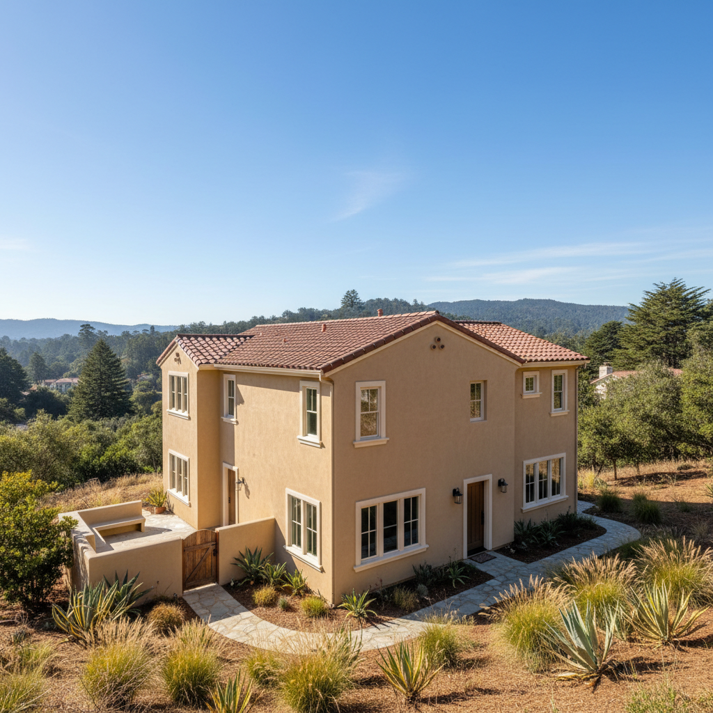 Completed stucco installation work at a residential property in Santa Cruz, CA