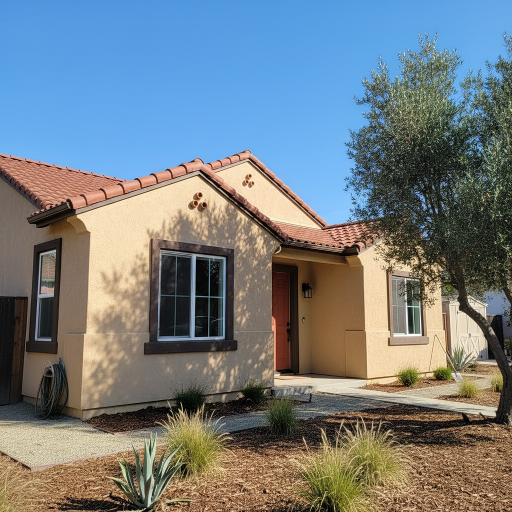 Completed stucco painting work at a residential property in Santa Clara, CA
