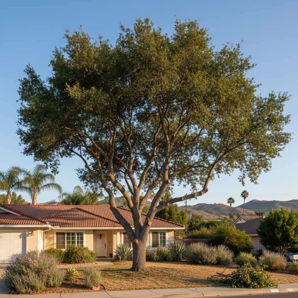 Completed tree pruning work at a residential property in Irvine, CA