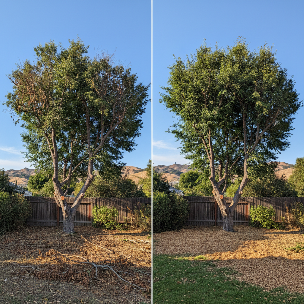 Completed tree trimming work at a residential property in Whittier, CA
